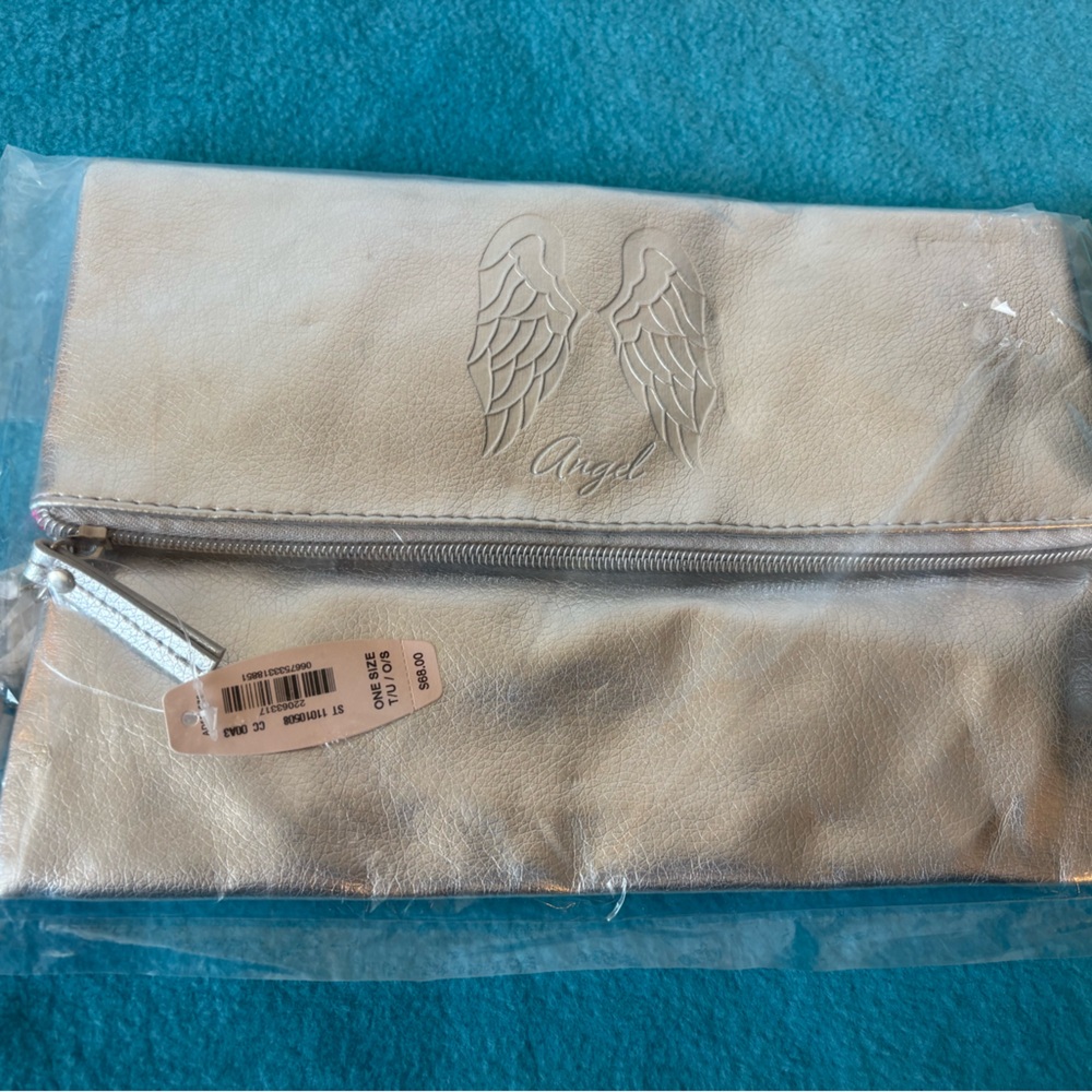 Victoria's Secret Silver Leather Clutch with Angel Wings